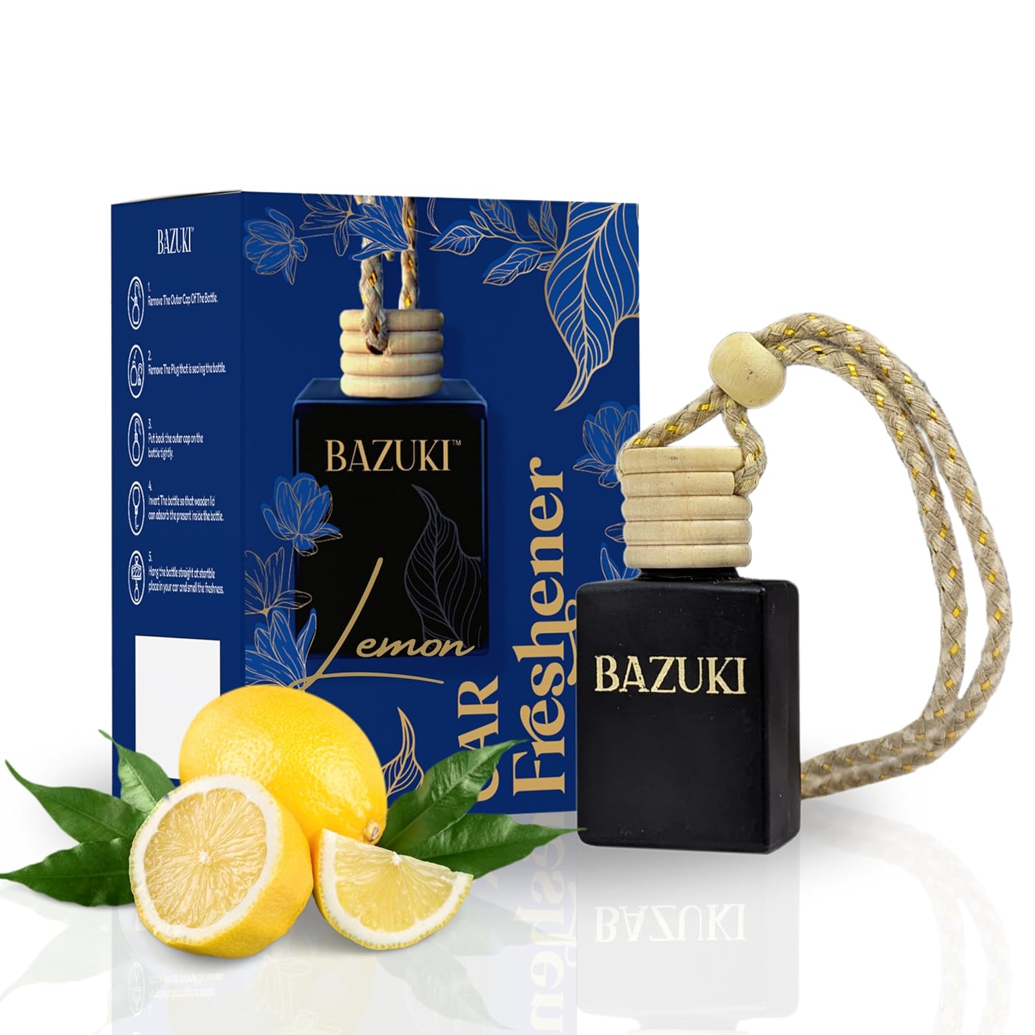 Bazuki Lemon Car Perfume | Long-Lasting Car Air Freshener Made With Natural Essential Oils For Hanging | car perfumes and fresheners