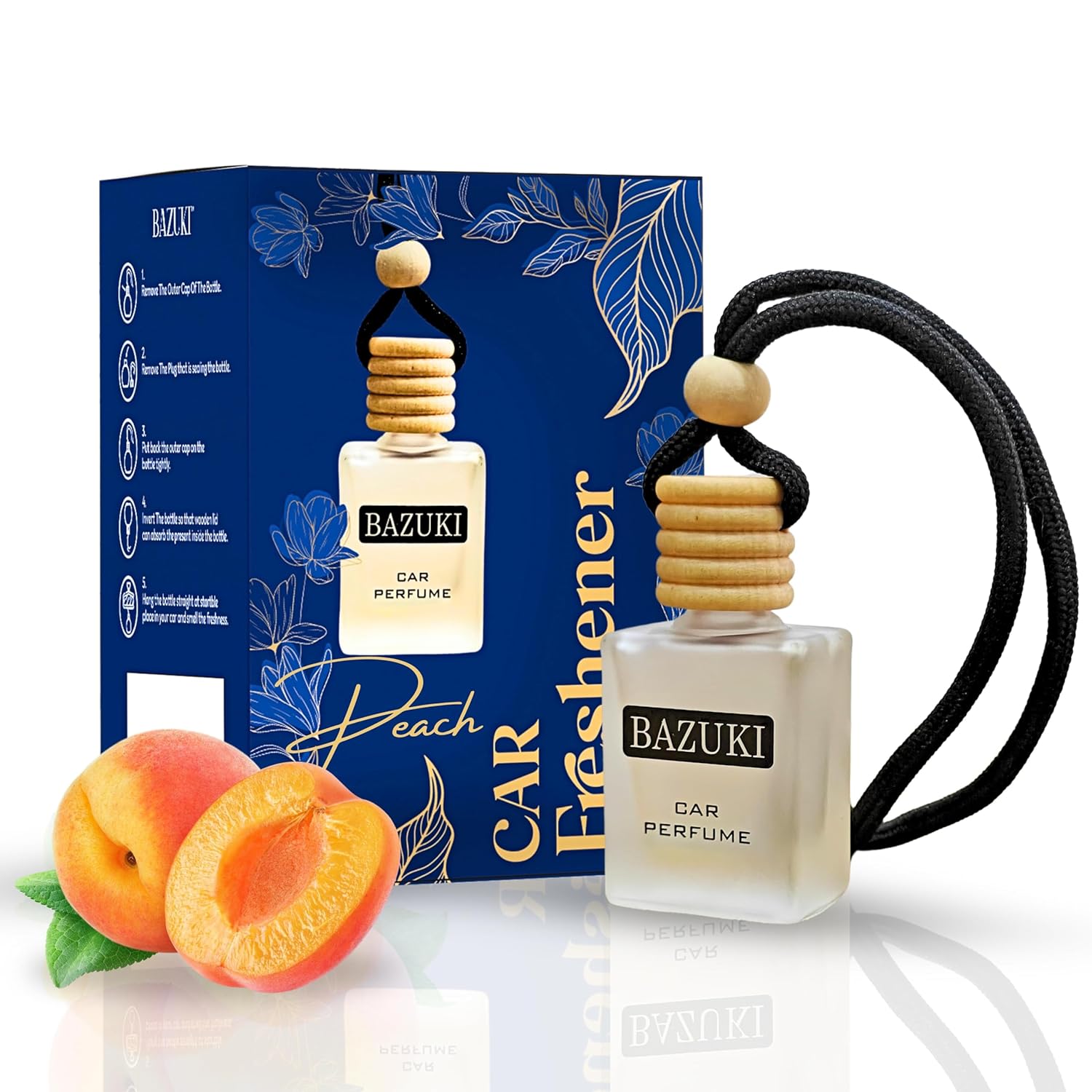 Bazuki Peach Car Perfume | Long-Lasting Car Air Freshener Made With Natural Essential Oils For Hanging | car perfumes and fresheners