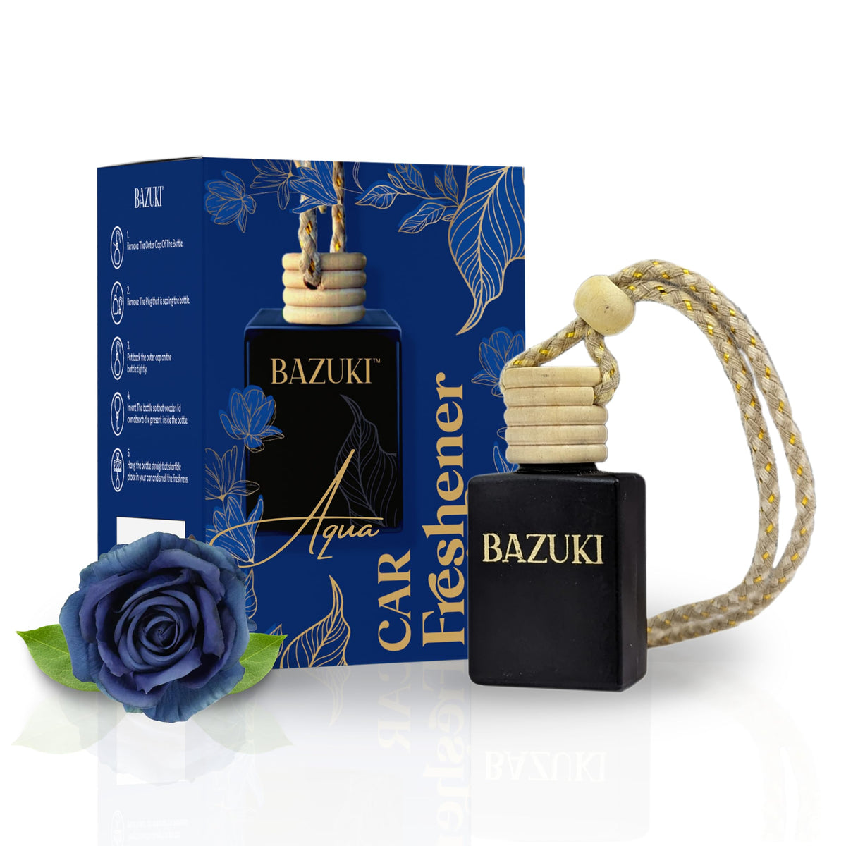 Bazuki Aqua Car Perfume | Long-Lasting Car Air Freshener Made With Natural Essential Oils For Hanging | car perfumes and fresheners